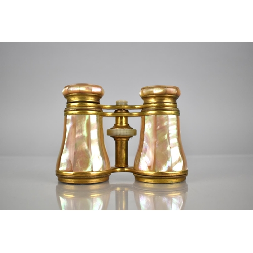 207 - A Pair of Cased Late 19th Century Mother of Pearl Mounted Opera Glasses