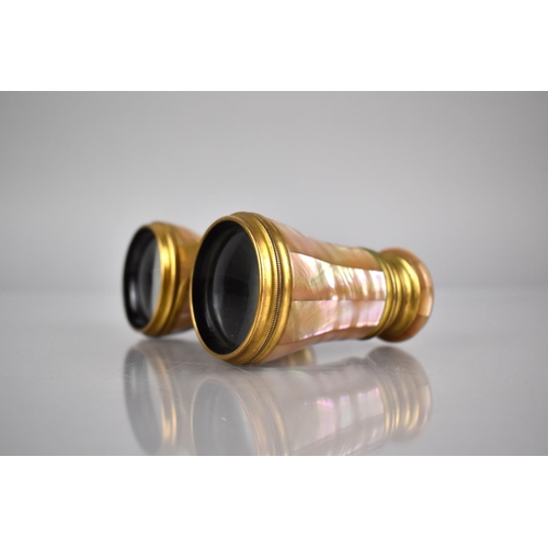 207 - A Pair of Cased Late 19th Century Mother of Pearl Mounted Opera Glasses