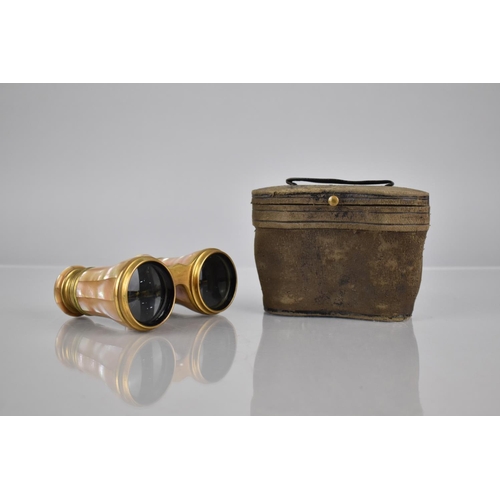 207 - A Pair of Cased Late 19th Century Mother of Pearl Mounted Opera Glasses
