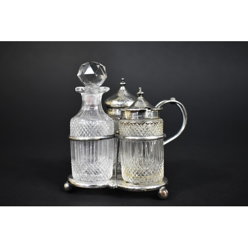 176 - A Silver and Cut Glass Cruet by Deakin and Francis to Comprise Mustard, Shaker and Oil/Vinegar Bottl... 