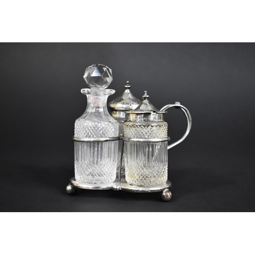 176 - A Silver and Cut Glass Cruet by Deakin and Francis to Comprise Mustard, Shaker and Oil/Vinegar Bottl... 