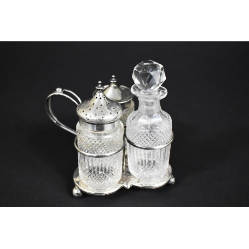 176 - A Silver and Cut Glass Cruet by Deakin and Francis to Comprise Mustard, Shaker and Oil/Vinegar Bottl... 