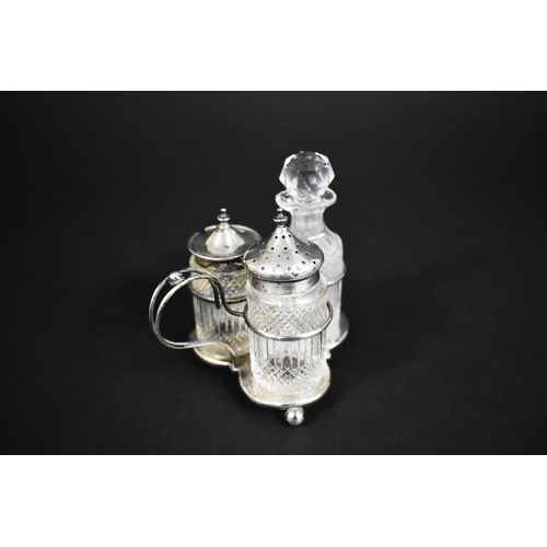 176 - A Silver and Cut Glass Cruet by Deakin and Francis to Comprise Mustard, Shaker and Oil/Vinegar Bottl... 