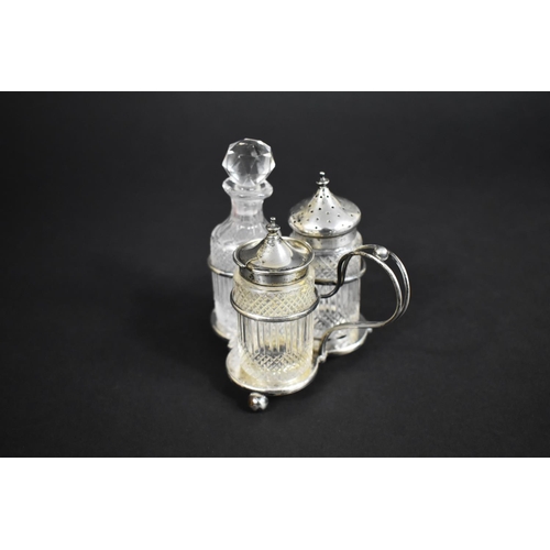 176 - A Silver and Cut Glass Cruet by Deakin and Francis to Comprise Mustard, Shaker and Oil/Vinegar Bottl... 