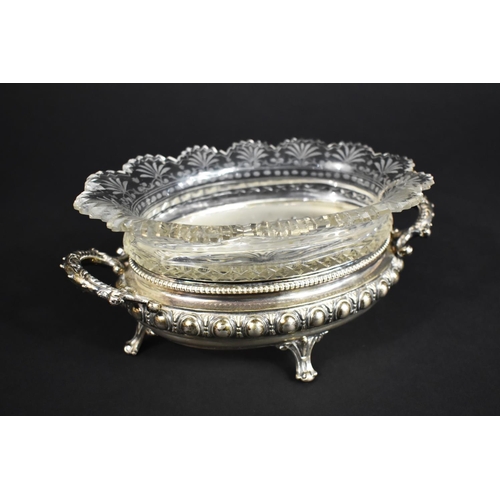 177 - A Silver and Glass Table Centre Bowl, The 800 Silver Base of Ornate Form with Twin Handles and Raise... 