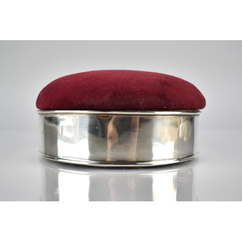 159 - An Edward VII Silver Mounted Circular Box with Pin Cushion Top, Birmingham 1911 Hallmark, 17cm Diame... 