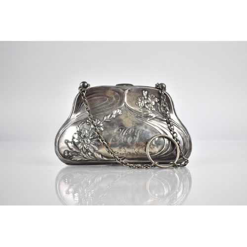 137 - An Edwardian Silver Purse with Floral & Scrolled Repousse Decoration Birmingham Hallmark 1910, 12cmx... 