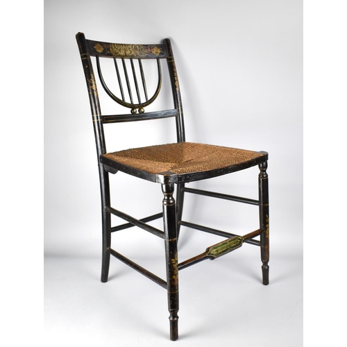 407 - An Early 19th Century Regency Ebonised Chair with Original Polychrome Painted Decoration, 82cm High