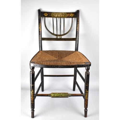 407 - An Early 19th Century Regency Ebonised Chair with Original Polychrome Painted Decoration, 82cm High