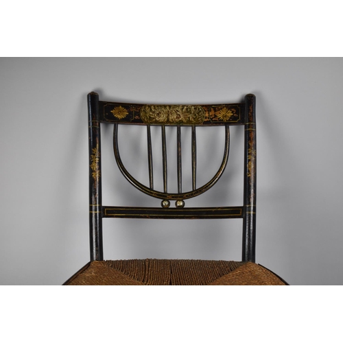 407 - An Early 19th Century Regency Ebonised Chair with Original Polychrome Painted Decoration, 82cm High