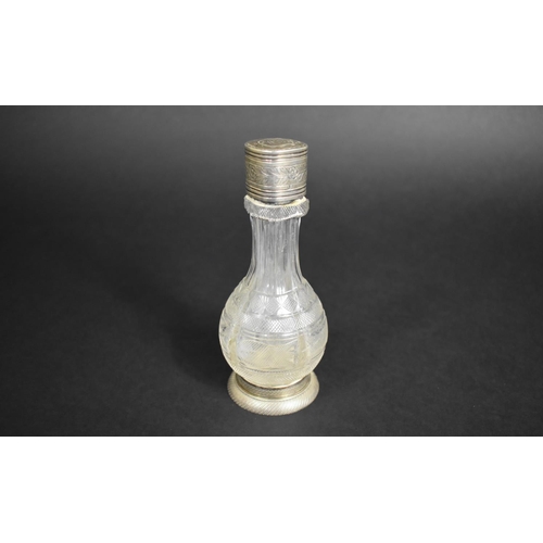 174 - A 19th Century Cut Glass and Silver Mounted Four Section Cruet Bottle, 15cms High Complete with Silv... 