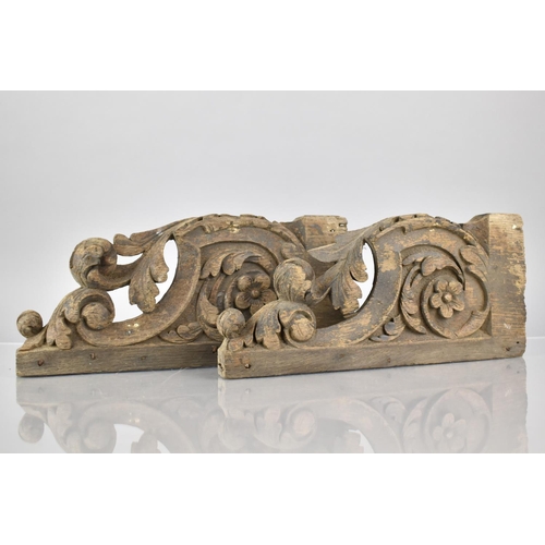 58 - A Pair of 18th Century Carved Oak Architectural Brackets  with Leaf Scroll Decoration. 30cm x 14cm
