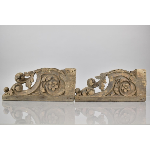 58 - A Pair of 18th Century Carved Oak Architectural Brackets  with Leaf Scroll Decoration. 30cm x 14cm