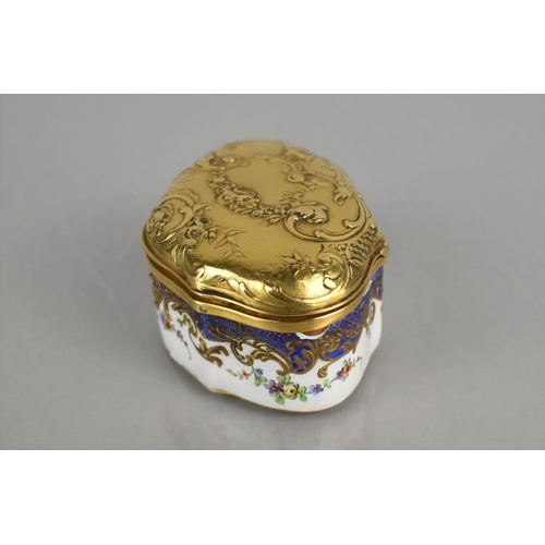 208 - An 18th/19th Century Small Enamel Box, Finely Painted with Floral Swags, Gilt Scrolls and Blue Trim ... 