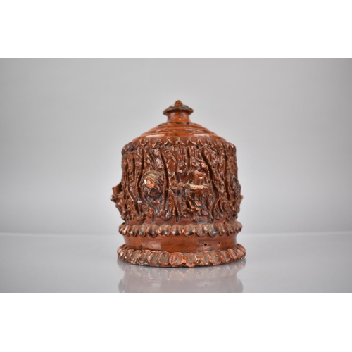 368 - A 19th Century Glazed Pottery Money Box With Faux Bois Decoration. 14cm High