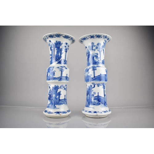 293 - A Large Pair of 19th Century Chinese Qing Period Porcelain Blue & White Gu Vases Decorated with Maid... 