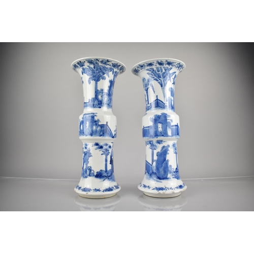 293 - A Large Pair of 19th Century Chinese Qing Period Porcelain Blue & White Gu Vases Decorated with Maid... 