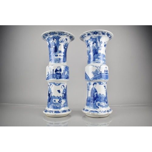 293 - A Large Pair of 19th Century Chinese Qing Period Porcelain Blue & White Gu Vases Decorated with Maid... 