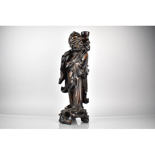 319 - A 19th Century Chinese Carved Hardwood Figure Of Shou Lao, The Chinese God of Longevity, With Origin... 