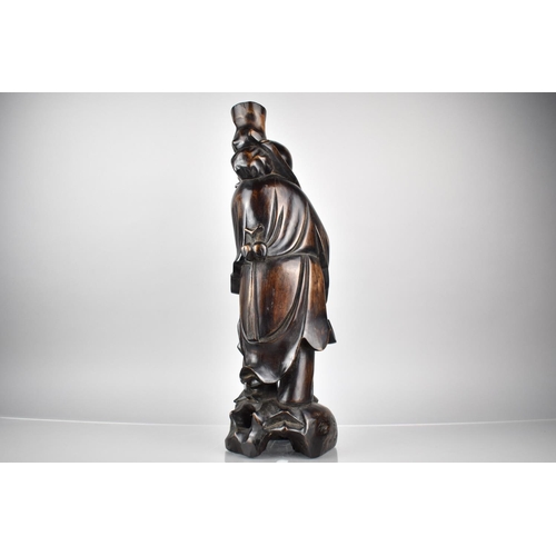 319 - A 19th Century Chinese Carved Hardwood Figure Of Shou Lao, The Chinese God of Longevity, With Origin... 