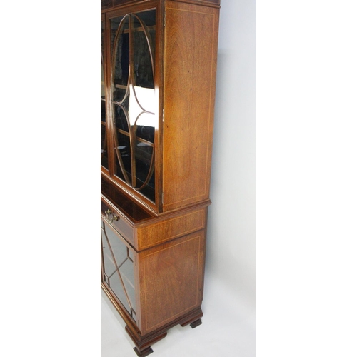 405 - A Modern String Inlaid Mahogany Glazed Bookcase, The Base with Two Drawers Over Glazed Doors to Shel... 