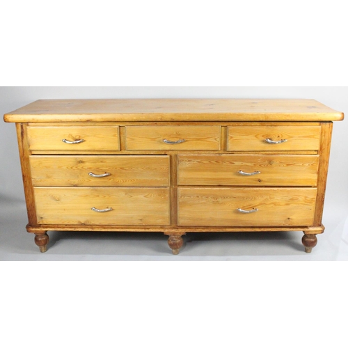 403 - A Late Victorian Pine Kitchen Dresser Base with Three Short and Four Long Drawers, All with Replacem... 