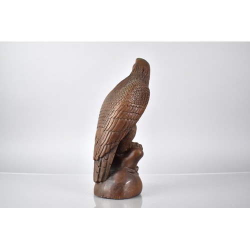 318 - A Late 19th/Early 20th Century Carved Wooden Japanese Study of an Eagle Perched On a Rock with Glass... 