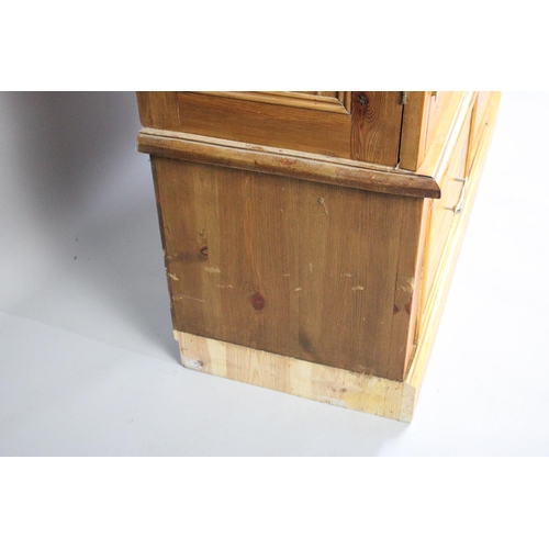 402 - A Modern Pine Kitchen Cabinet with Hinged Doors to Shelved Interior, Two Deep Doors to Base, Green M... 