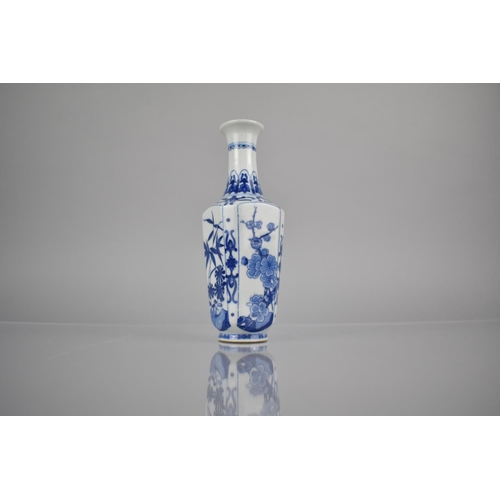 308 - An Oriental Blue and White Porcelain Vase of Canted Square Form with Flared Tapering Neck Decorated ... 