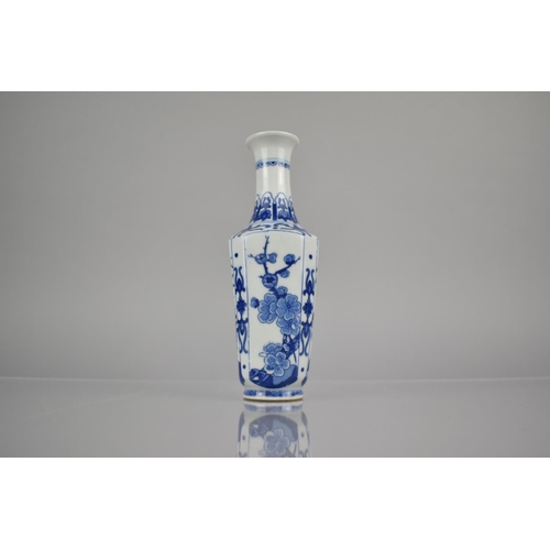 308 - An Oriental Blue and White Porcelain Vase of Canted Square Form with Flared Tapering Neck Decorated ... 