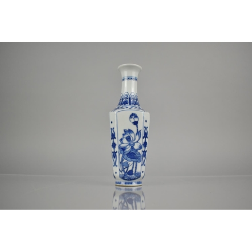 308 - An Oriental Blue and White Porcelain Vase of Canted Square Form with Flared Tapering Neck Decorated ... 