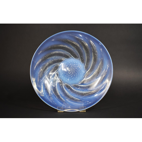 393 - A Lalique 'Poison' Opalescent Glass Bowl with Continuing Fish Design with Bubble Centre, 30cms Diame... 