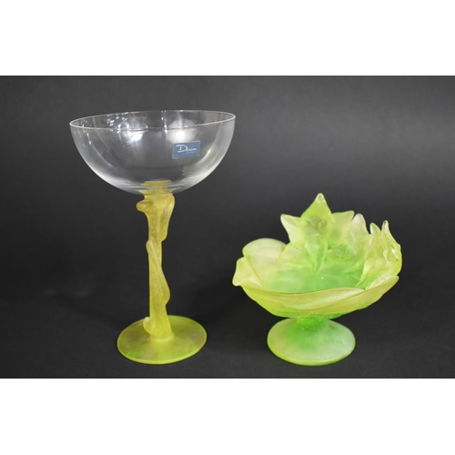 391 - A French Daum De Pate De Verre Green Glass Pedestal Bowl of Shape Floral Form, 11cms High, 13.5cms D... 