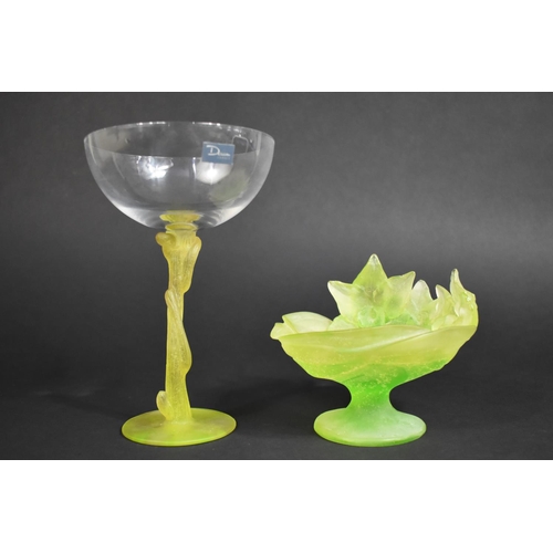 391 - A French Daum De Pate De Verre Green Glass Pedestal Bowl of Shape Floral Form, 11cms High, 13.5cms D... 