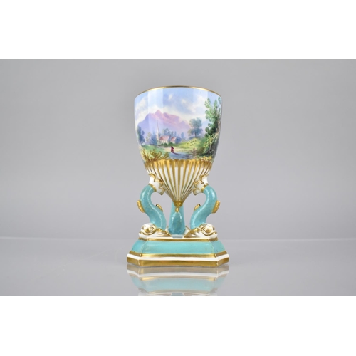 363 - A Late 19th Century Davenport Hand Painted Pedestal Vase, The Bowl with Rural Landscape Featuring Ch... 