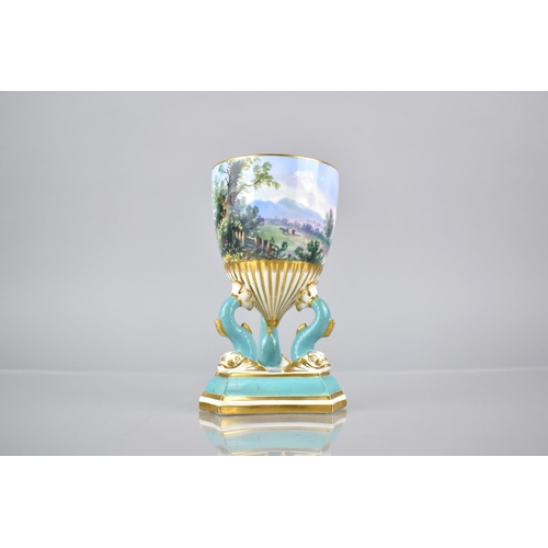 363 - A Late 19th Century Davenport Hand Painted Pedestal Vase, The Bowl with Rural Landscape Featuring Ch... 