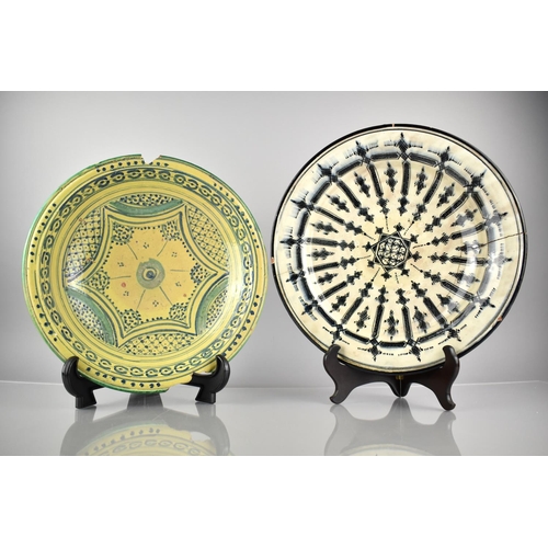 359 - Two Glazed Islamic Pottery Chargers, the One Signed Verso, Both with Condition Issues. 36.5cm Diamet... 