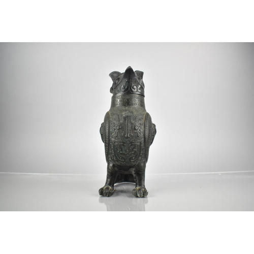 346 - A Chinese Shang Dynasty (c.1600-1046 BCE) Style Archaic Bronze Zun in the Form of an Owl Decorated w... 