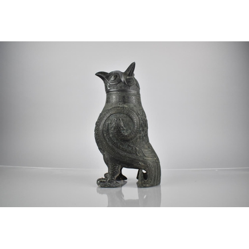 346 - A Chinese Shang Dynasty (c.1600-1046 BCE) Style Archaic Bronze Zun in the Form of an Owl Decorated w... 