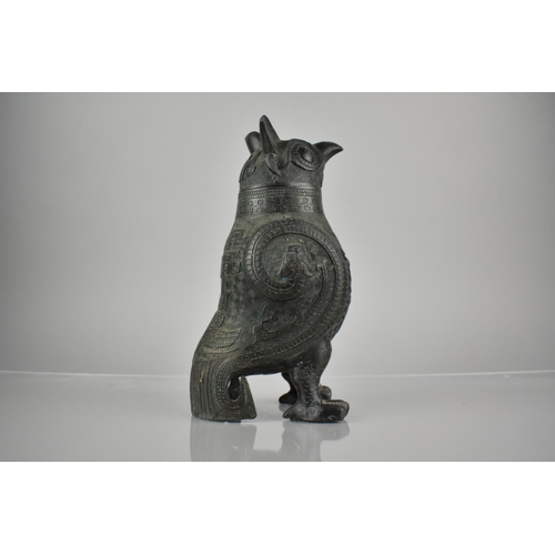 346 - A Chinese Shang Dynasty (c.1600-1046 BCE) Style Archaic Bronze Zun in the Form of an Owl Decorated w... 