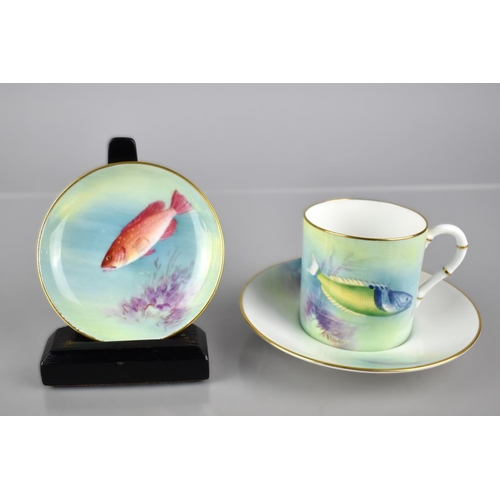 361 - A Hand Painted Royal Worcester Coffee Can and Saucer, 'Blue Head', by A Badham together with a Dish,... 