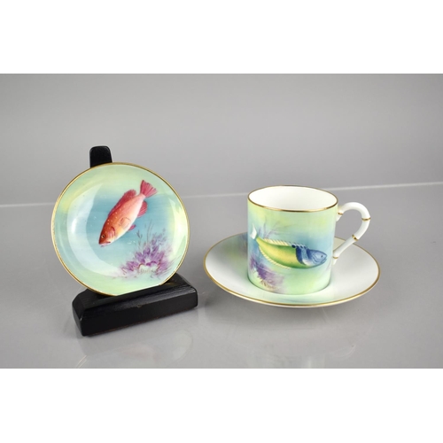 361 - A Hand Painted Royal Worcester Coffee Can and Saucer, 'Blue Head', by A Badham together with a Dish,... 