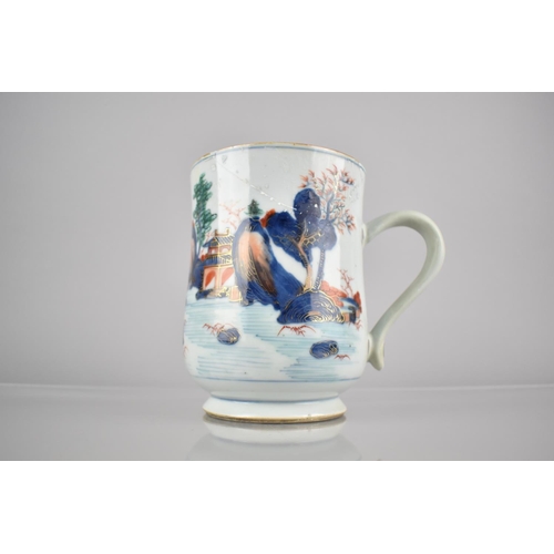 273 - A Large 18th/19th Century Chinese Porcelain Tankard Decorated in the Imari Palette with River Villag... 