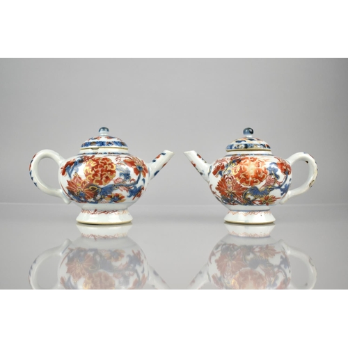 275 - A Pair of 18th Century Qing Period Chinese Porcelain Teapots Decorated in the Imari Palette with Clo... 