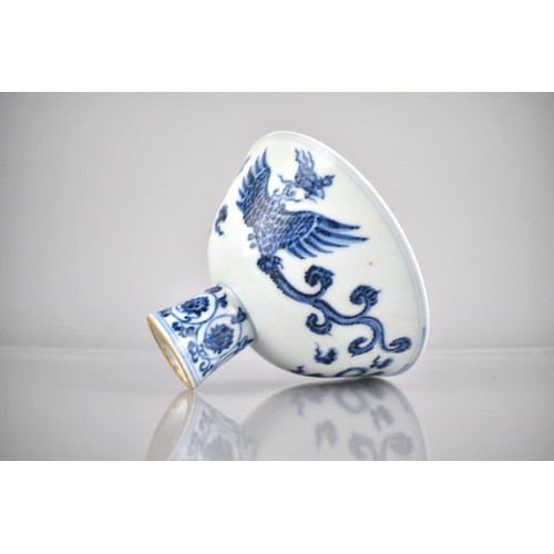 306 - A Chinese Porcelain Blue & White Stem Bowl, the Body Decorated with Phoenix and Scrolls, the Foot in... 