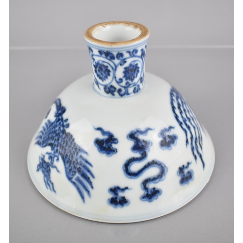 306 - A Chinese Porcelain Blue & White Stem Bowl, the Body Decorated with Phoenix and Scrolls, the Foot in... 