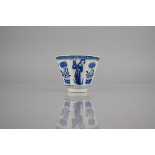 307 - An Oriental Blue and White Porcelain Tea Bowl of Tapering Octagonal Form Decorated with Alternating ... 