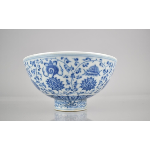 304 - A Chinese Porcelain Blue & White Footed Bowl Decorated in the Ming Style with Continuing Scrolls and... 