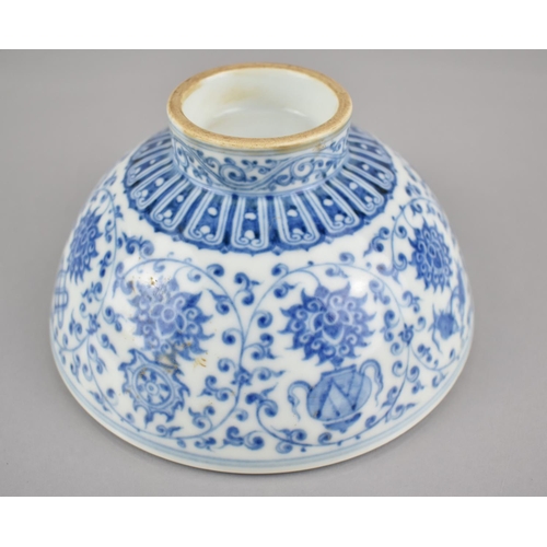 304 - A Chinese Porcelain Blue & White Footed Bowl Decorated in the Ming Style with Continuing Scrolls and... 