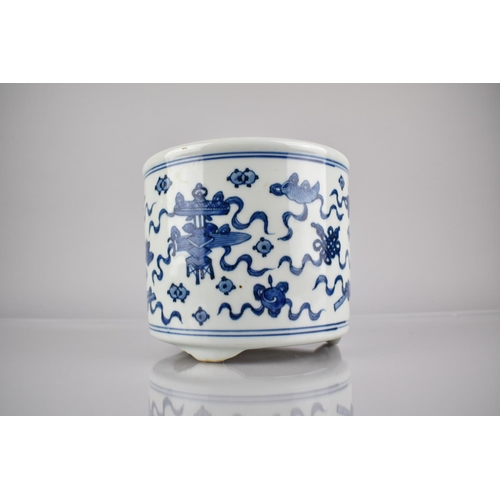 303 - A Chinese Porcelain Blue and White Planter on Short Tripod Supports Decorated with Precious Objects,... 